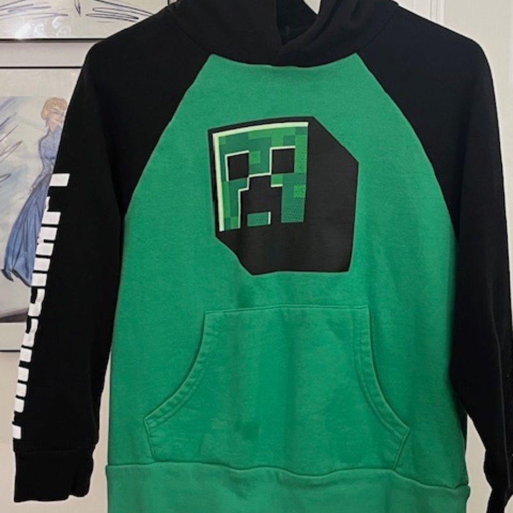 Minecraft hooded sweatshirt- Green/ black/ white- M (8/10)
